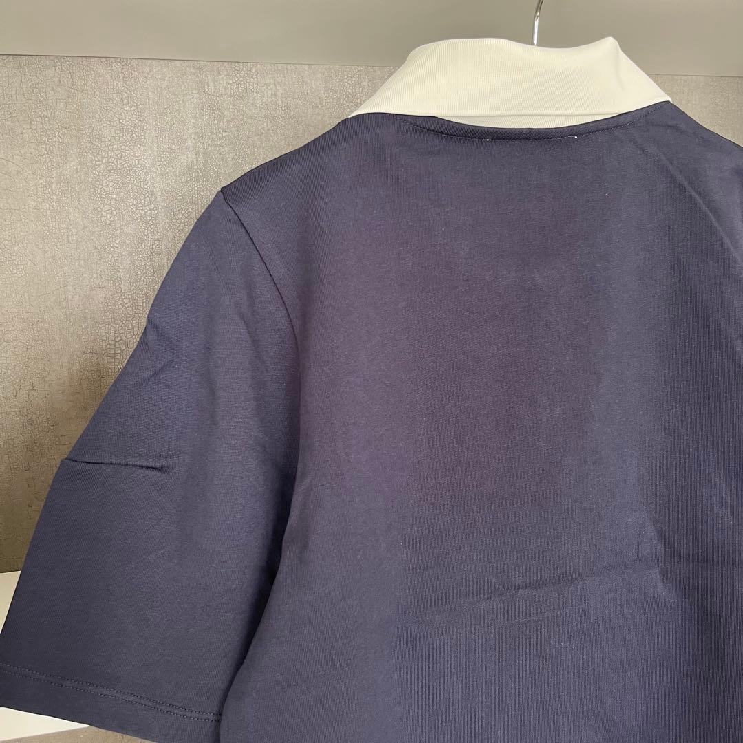 新品★アダムエロペ　コクーンスリーブポロシャツ　ネイビー×ホワイト　半袖　襟付き