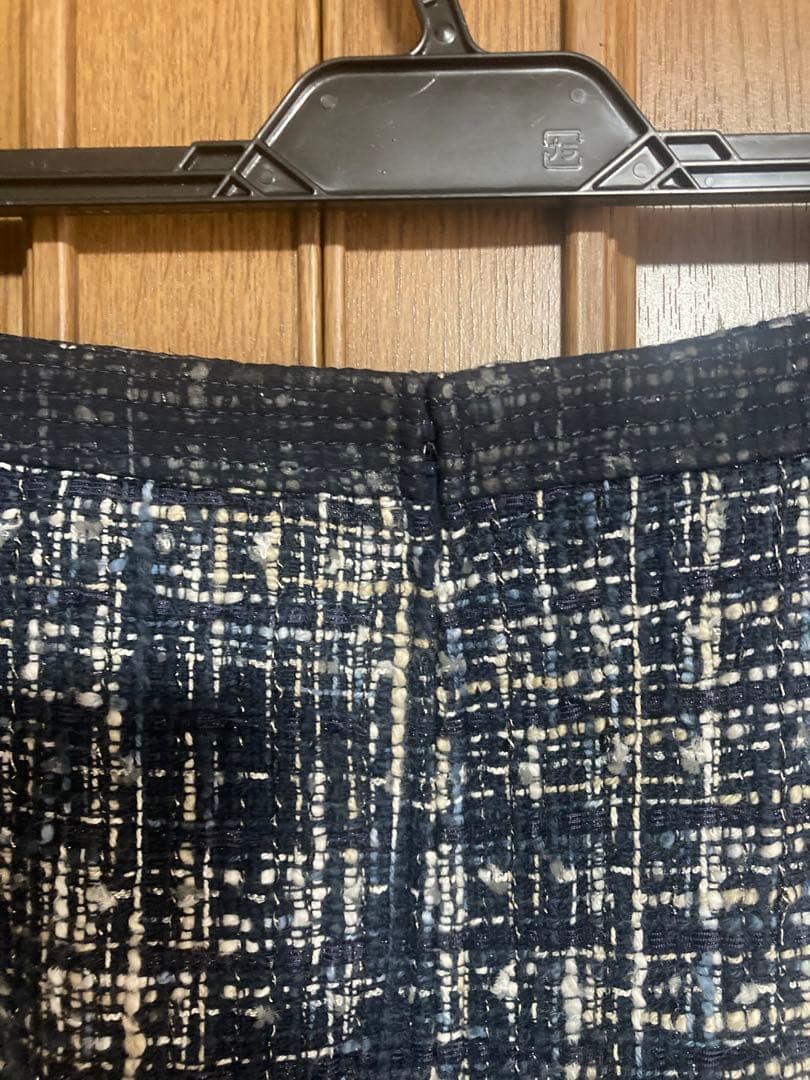 BEIGE, ベイジ　ツィード　ノーカラージャケット　スカート　6　ネイビー