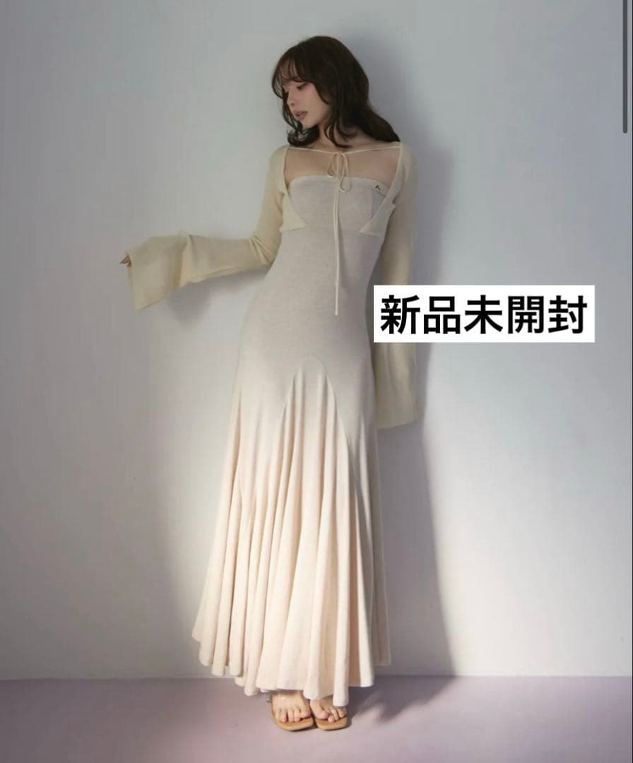 andmary Sara silky dress beige Sサイズ