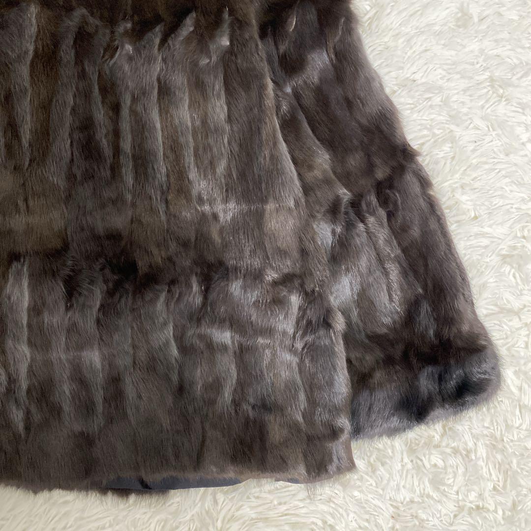 希少 美品 リアルファー リバーシブル 毛皮コート リス シルク ブラウン