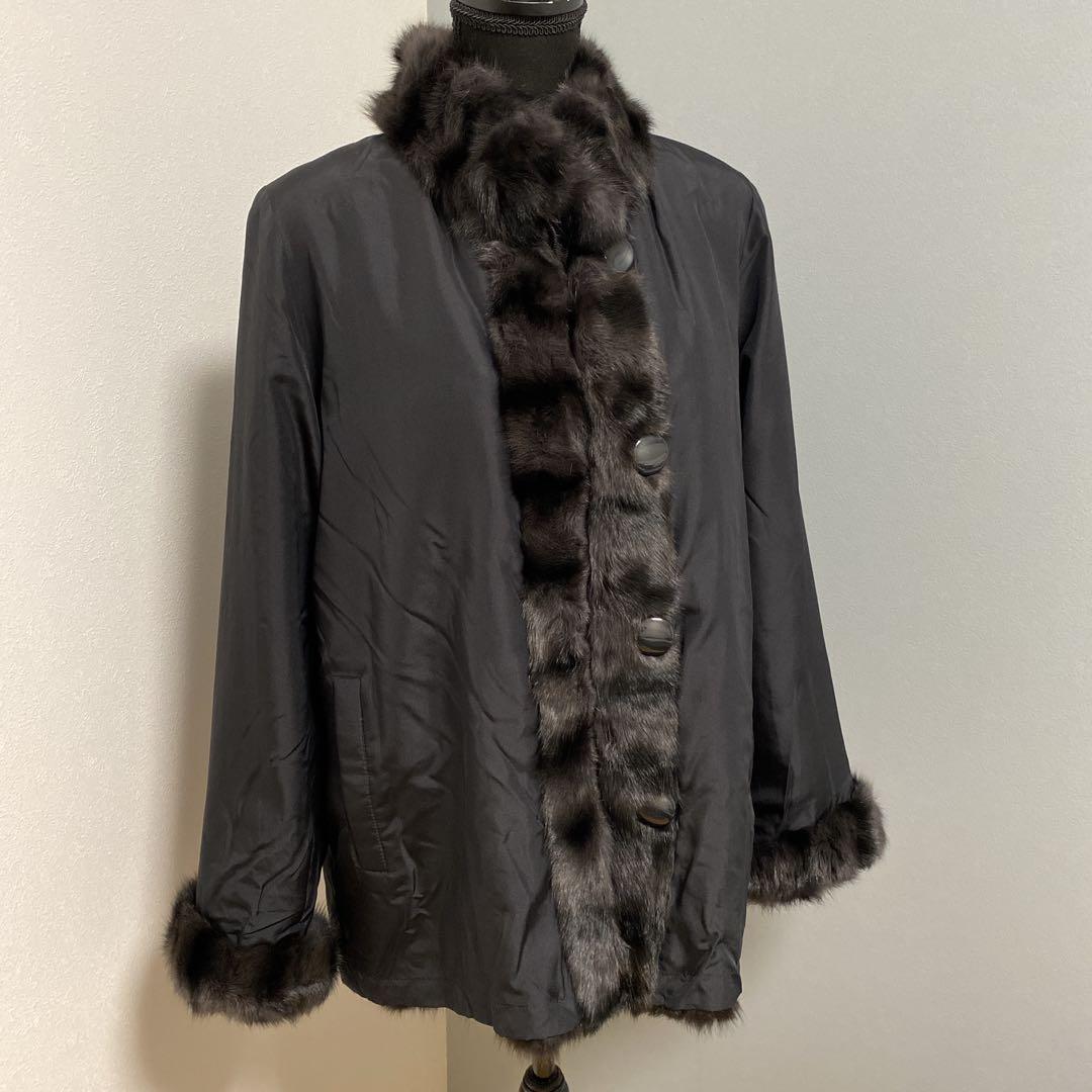 希少 美品 リアルファー リバーシブル 毛皮コート リス シルク ブラウン
