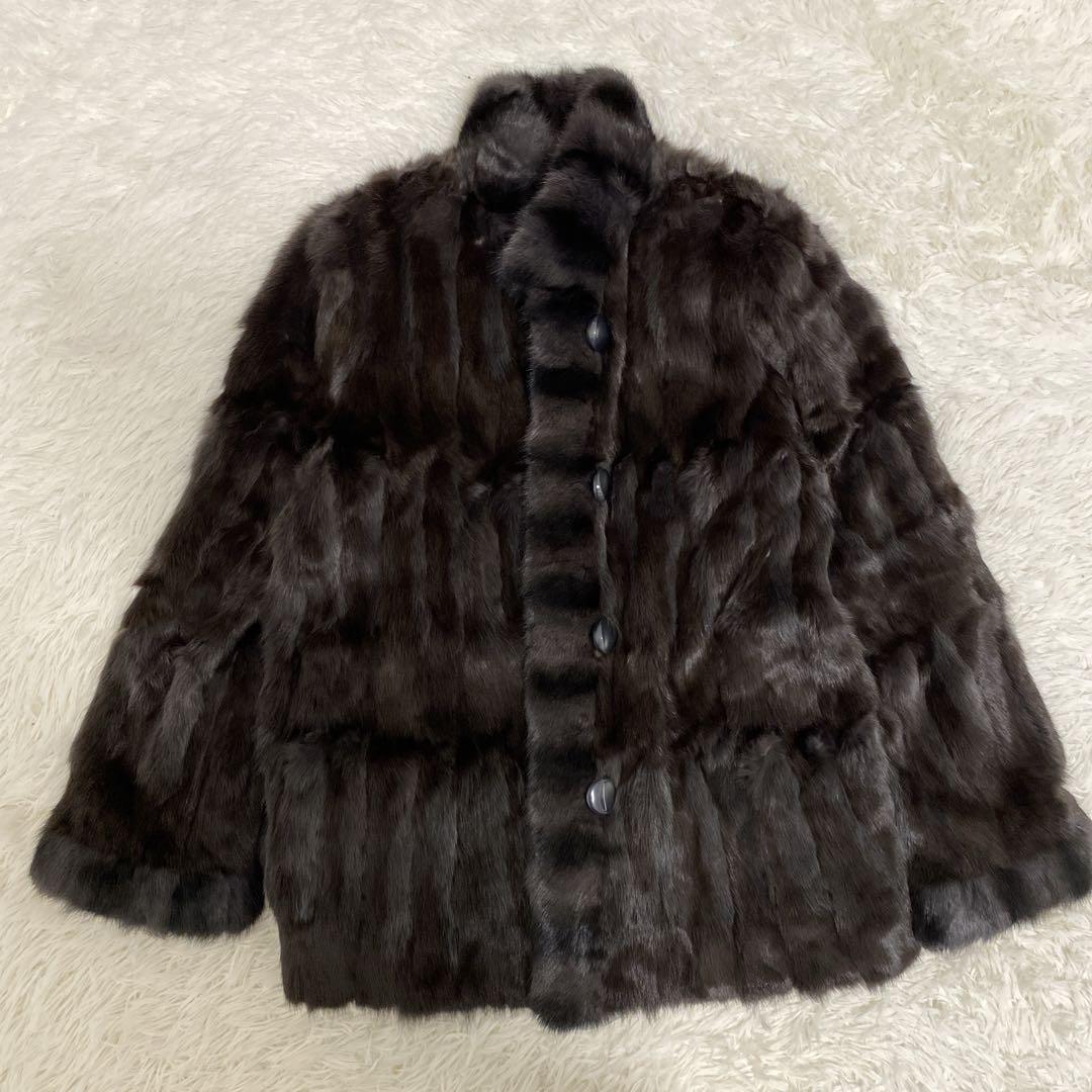 希少 美品 リアルファー リバーシブル 毛皮コート リス シルク ブラウン