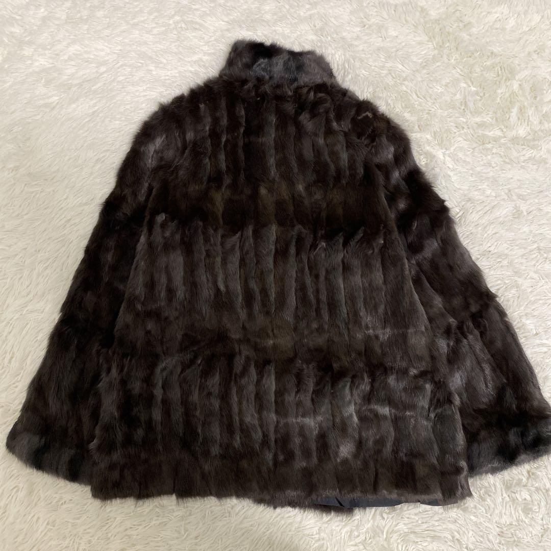 希少 美品 リアルファー リバーシブル 毛皮コート リス シルク ブラウン