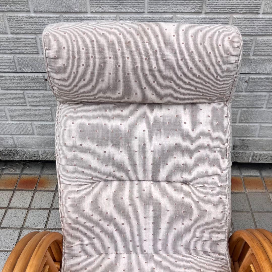 昭和レトロ 回転式ラタンリクライニングチェア アームチェア ヴィンテージ 籐家具