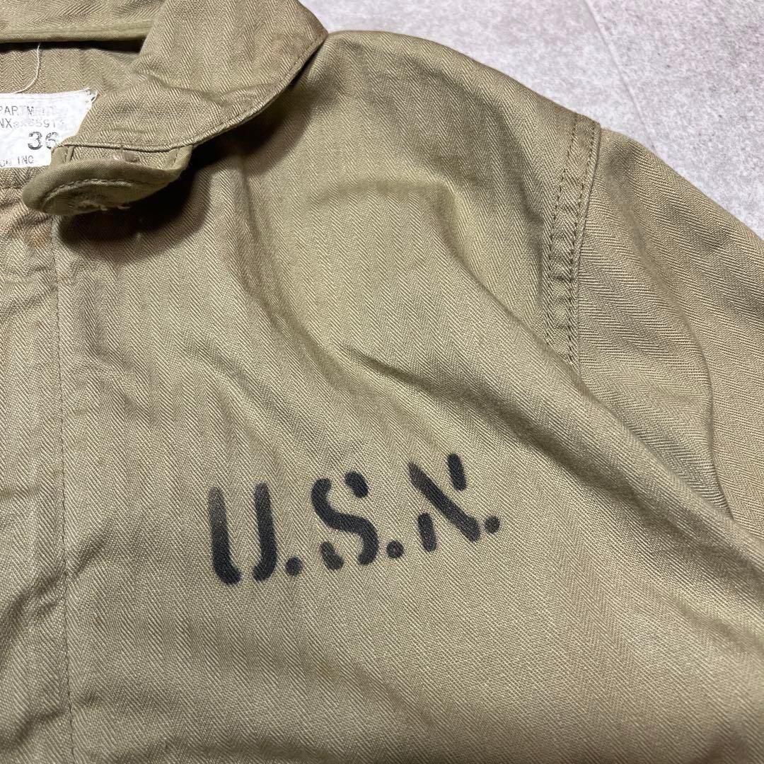 希少 HOUSTON ヒューストン USN デッキジャケット 綿36 カーキ