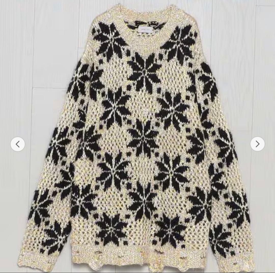 BED J.W FORD アイボリー/ブラック フラワーパターン ニット