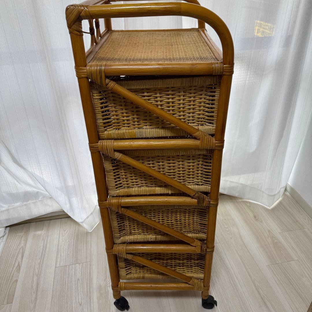 籐 ラタン チェスト キャスター付き ４段 アンティーク レトロ　おしゃれ