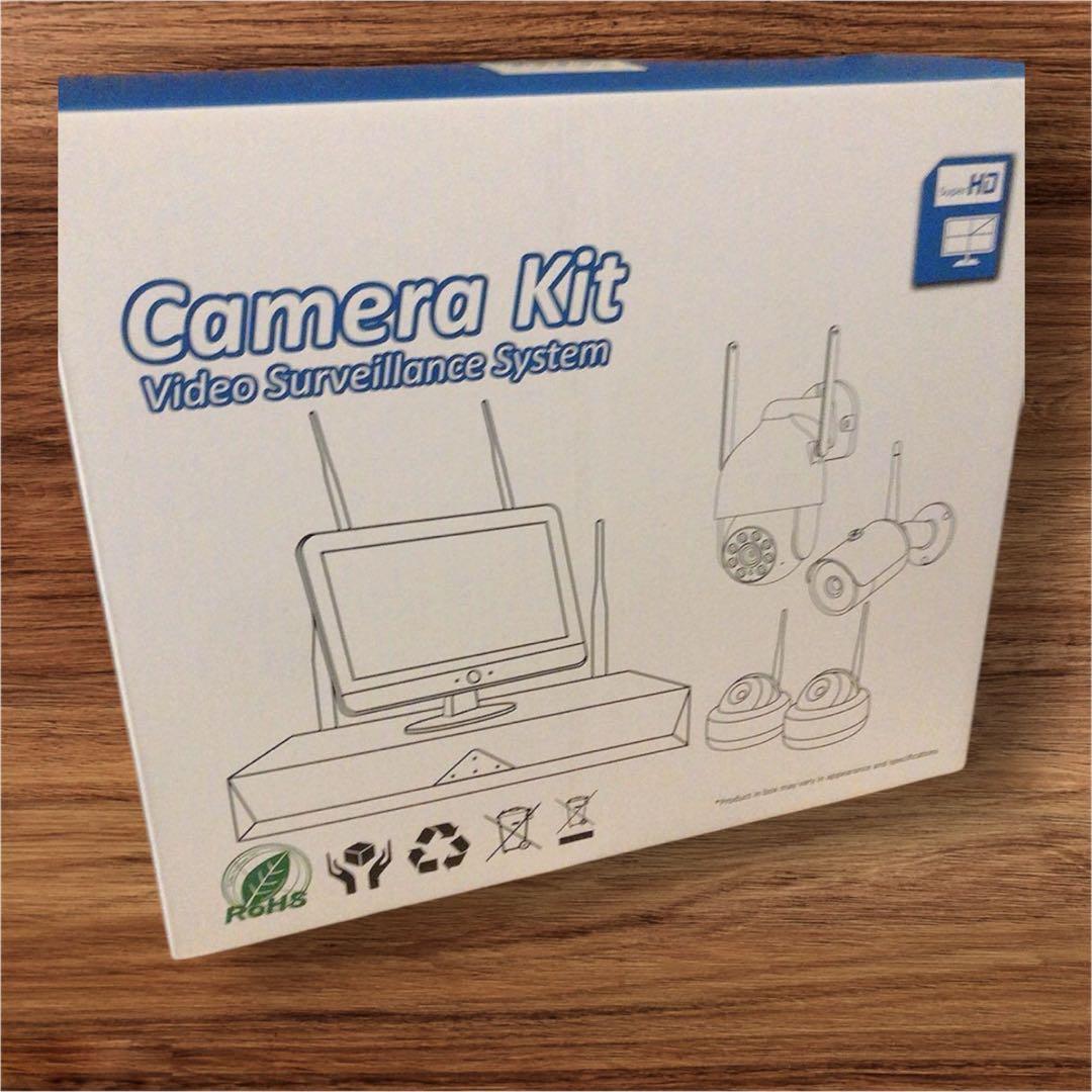 【新品】防犯カメラ 屋外 2台 モニター付500万画素　カラー Wi-Fi不要