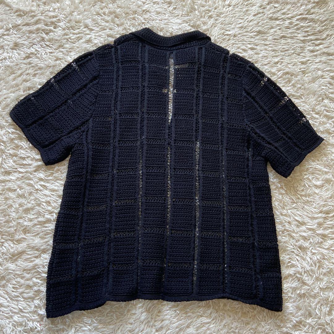 美品　ドリスヴァンノッテン　透かし編みニットポロシャツ　ブラック　M位
