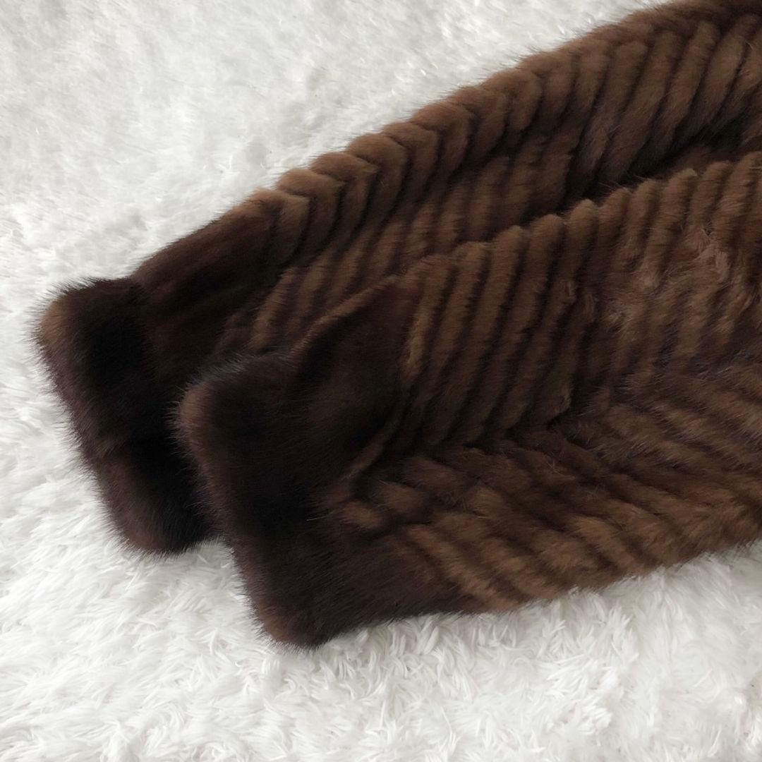 毛皮コート ファーコート リアル ミンク ブラウン M 肉厚 フレア モコモコ