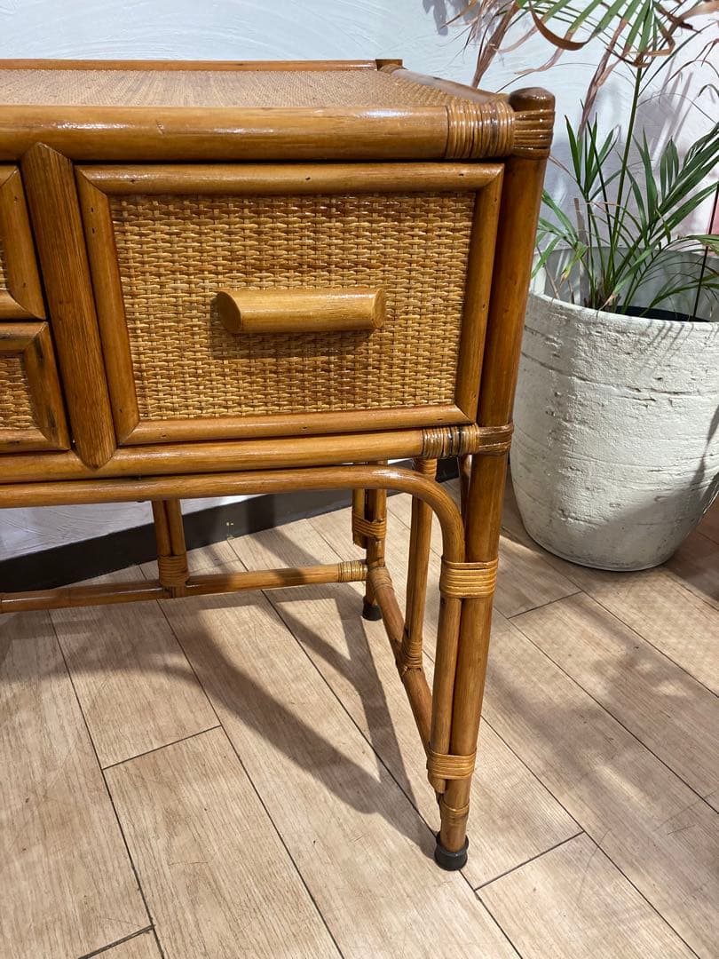 ラタン製　ドレッサー　机　椅子セット　昭和レトロ　ビンテージ