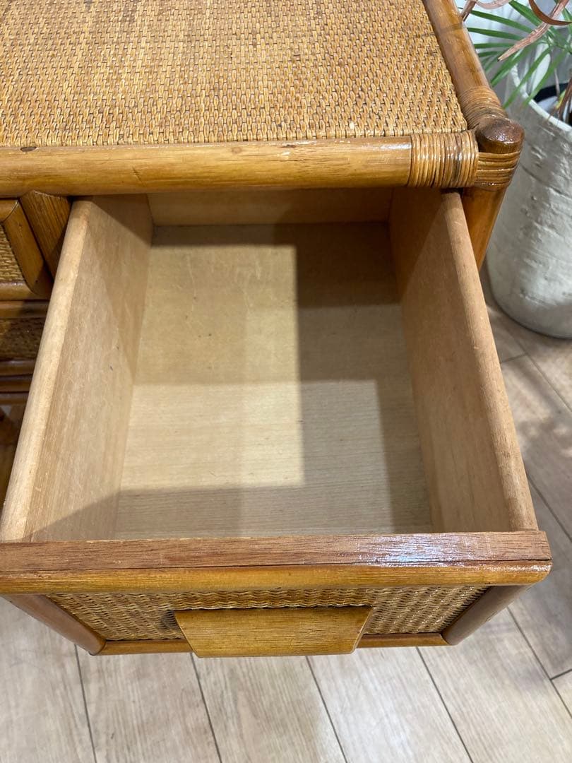 ラタン製　ドレッサー　机　椅子セット　昭和レトロ　ビンテージ