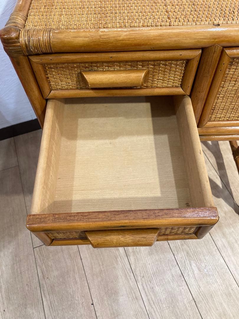 ラタン製　ドレッサー　机　椅子セット　昭和レトロ　ビンテージ