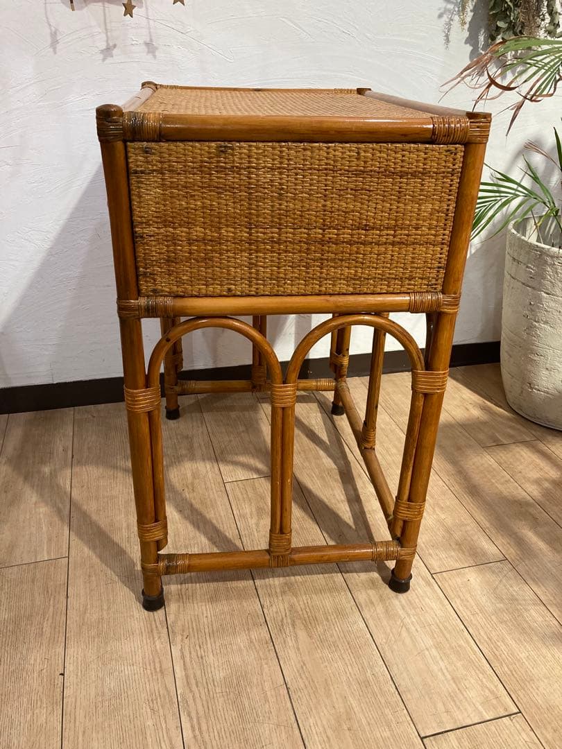 ラタン製　ドレッサー　机　椅子セット　昭和レトロ　ビンテージ