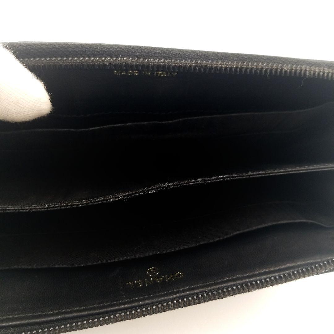 【美品】CHANEL シャネル キャビアスキン レザー ラウンド長財布　ココ