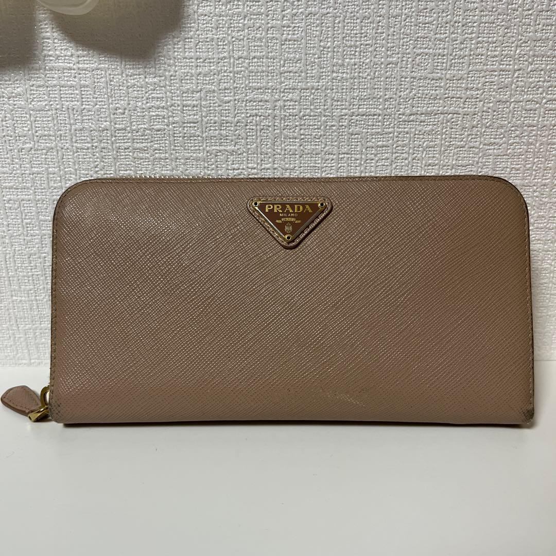 PRADA プラダ サフィアーノ ラウンドファスナー 長財布 ベージュ 三角ロゴ
