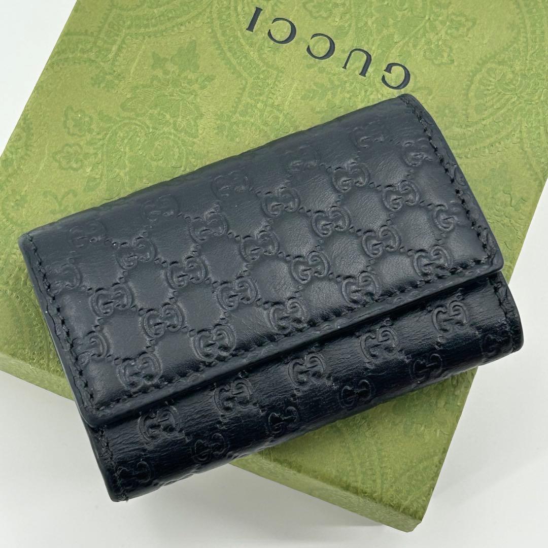 極美品✨グッチ キーケース 6連 マイクロシマ レザー ネイビー