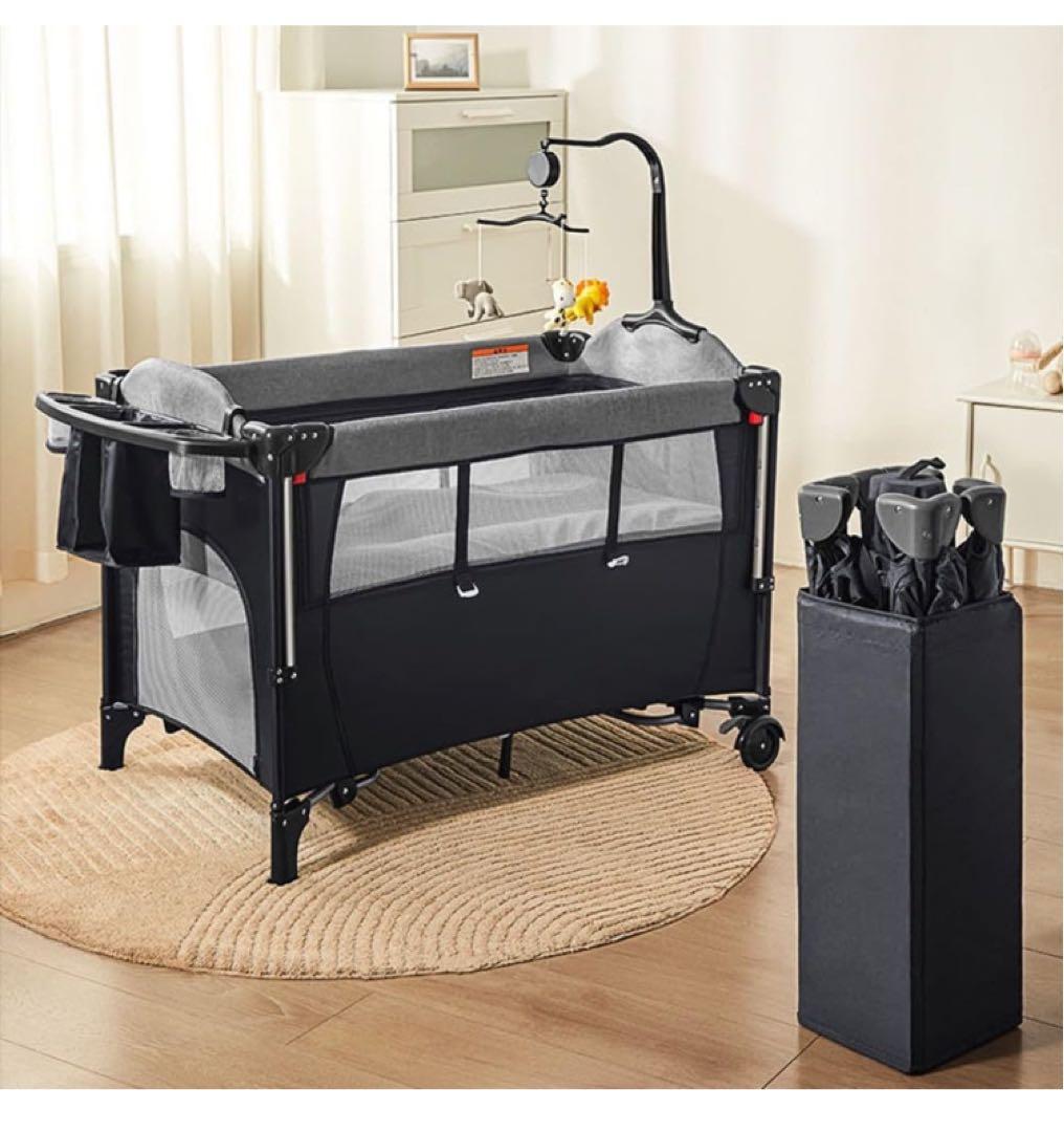 ベビーベッド 揺りかご ベビー オムツ替え 固定ストラップ 蚊帳 棚