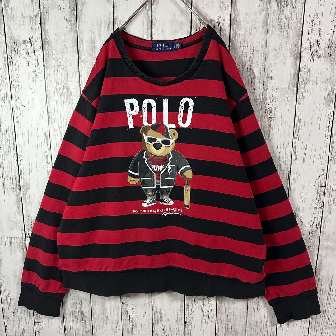 【ポロラルフローレン☆ポロベアバイラルフローレン】赤黒ボーダー☆スウェット☆L