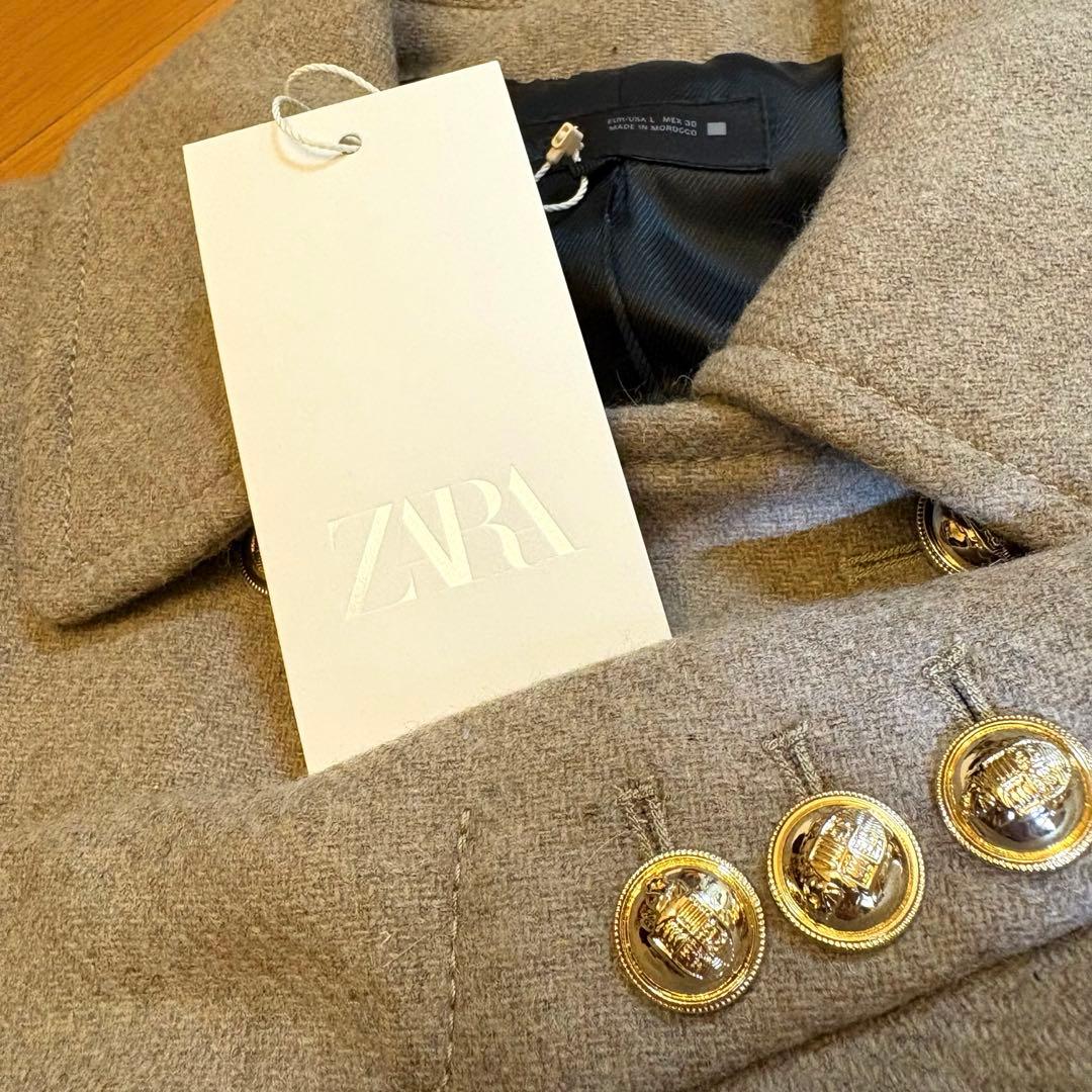 【ZARA】ザラ L ウール混紡 ショート丈ダブルブレストコート ライトミンク
