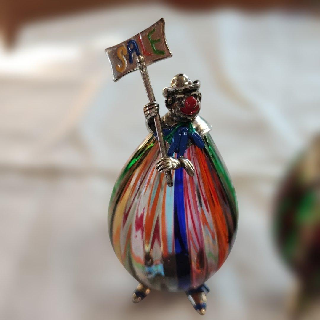 断*ぎ様 【美品】ヴィットリオ・アンジーニ作ピエロ神銀とガラス彫刻
