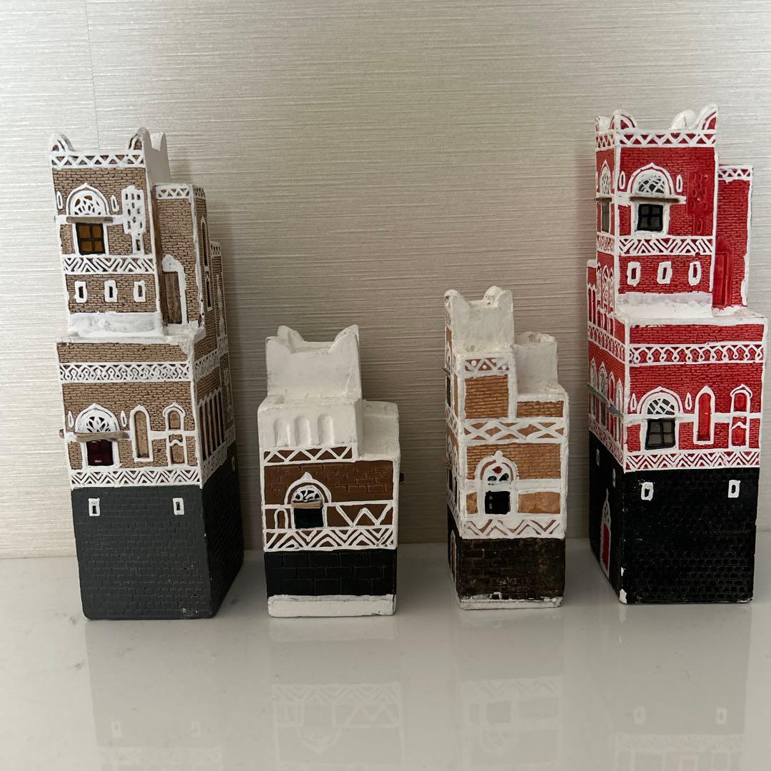イエメン建物　インテリアオブジェ4点セット