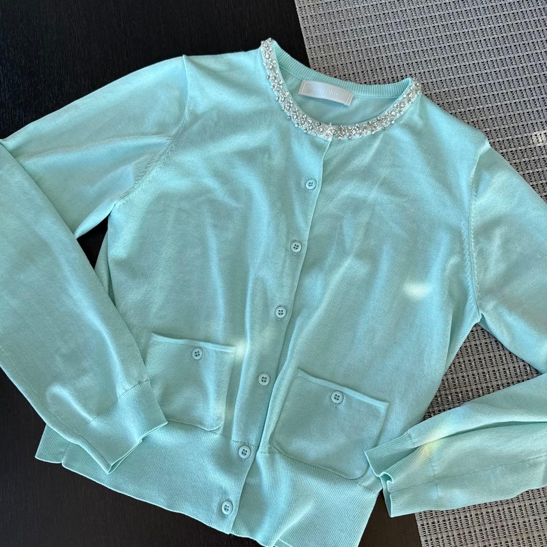 【美品】CELFORD シルクブレンドビジューネックカーディガン