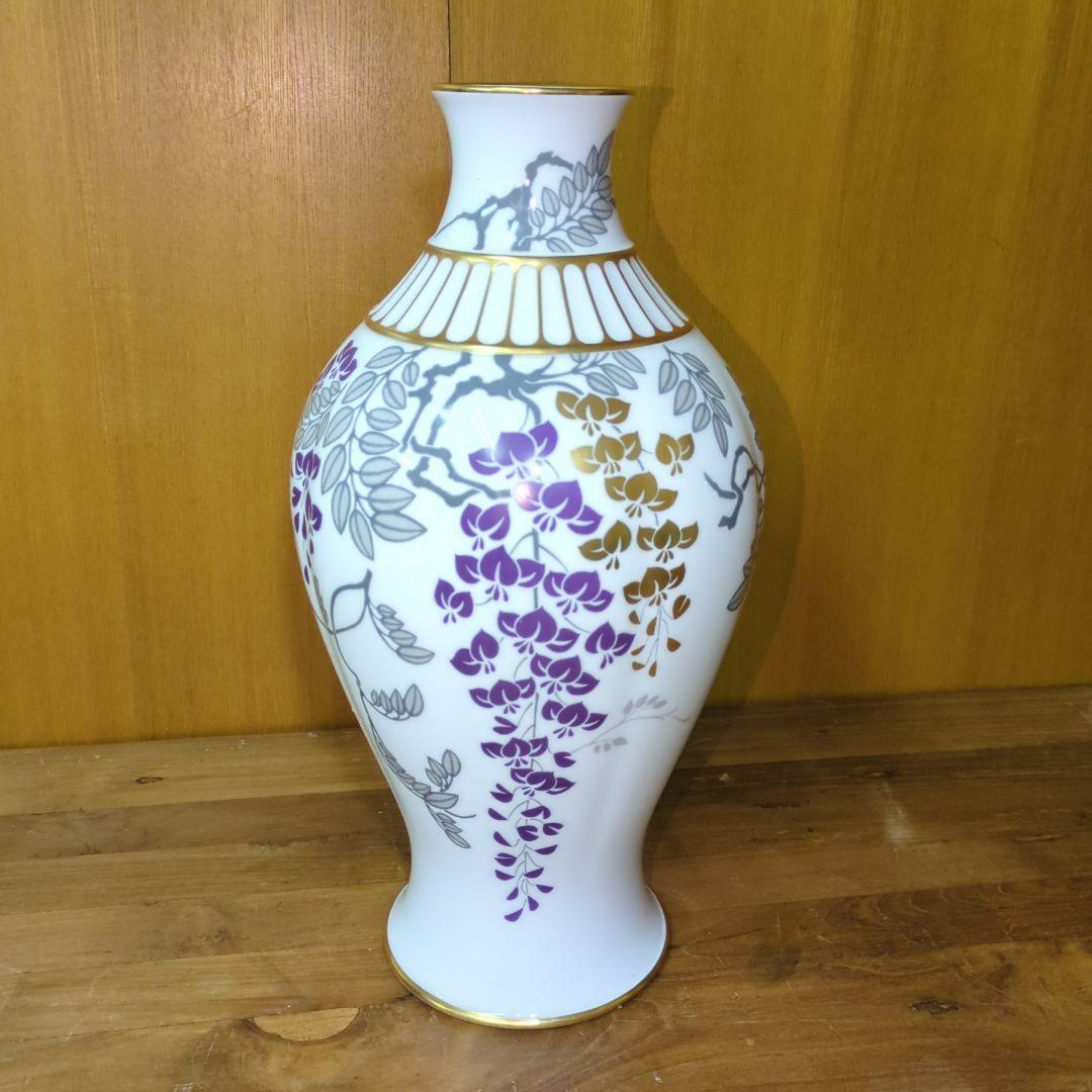大倉陶園 OKURA 金彩色絵 藤の花 花瓶 高さ35cm