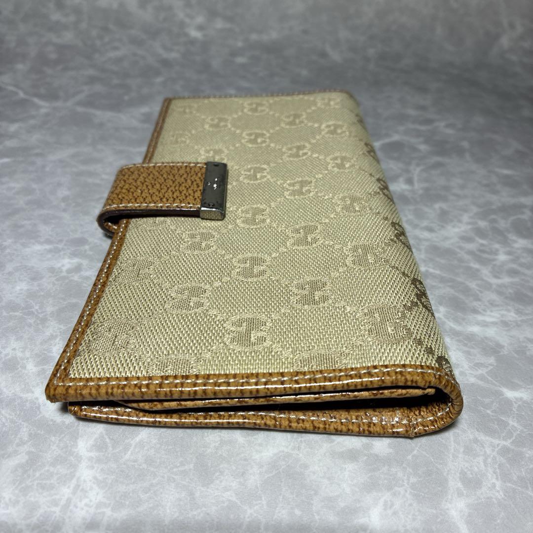 【美品】GUCCI グッチ 長財布 GGキャンバス×レザー ベージュ×ブラウン