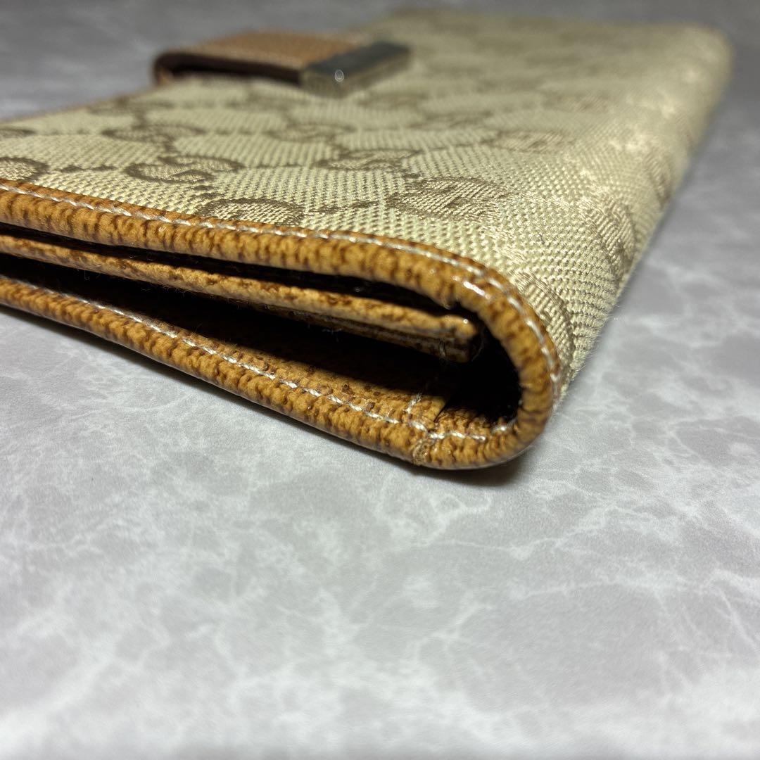 【美品】GUCCI グッチ 長財布 GGキャンバス×レザー ベージュ×ブラウン