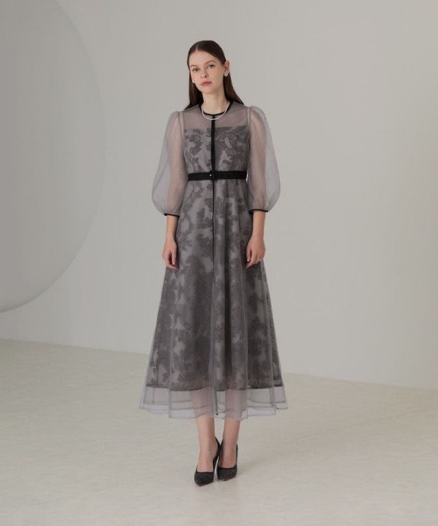 Leja チュールパイピングリーフベルトAラインドレスワンピース