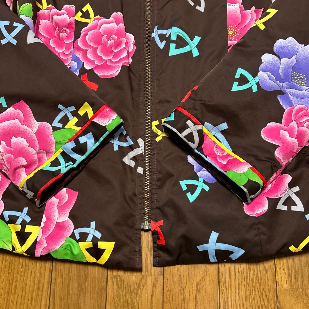 【美品】レオナール リバーシブル 中綿ジャケット ブルゾン花柄/ブラウン 42