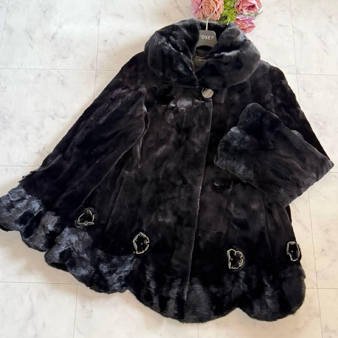 コペンハーゲン エンバ 花モチーフ スカラップ ブラックミンク 毛皮ファーコート