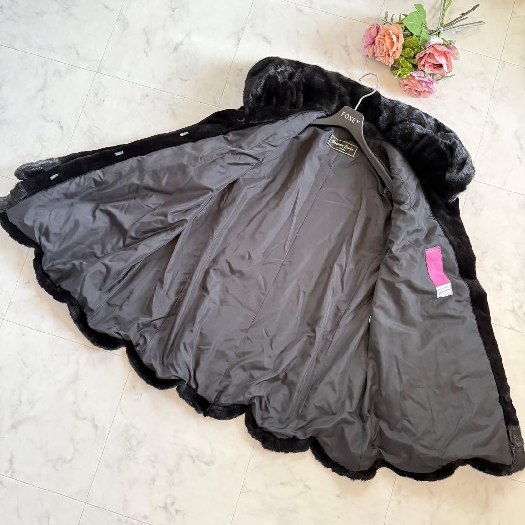 コペンハーゲン エンバ 花モチーフ スカラップ ブラックミンク 毛皮ファーコート