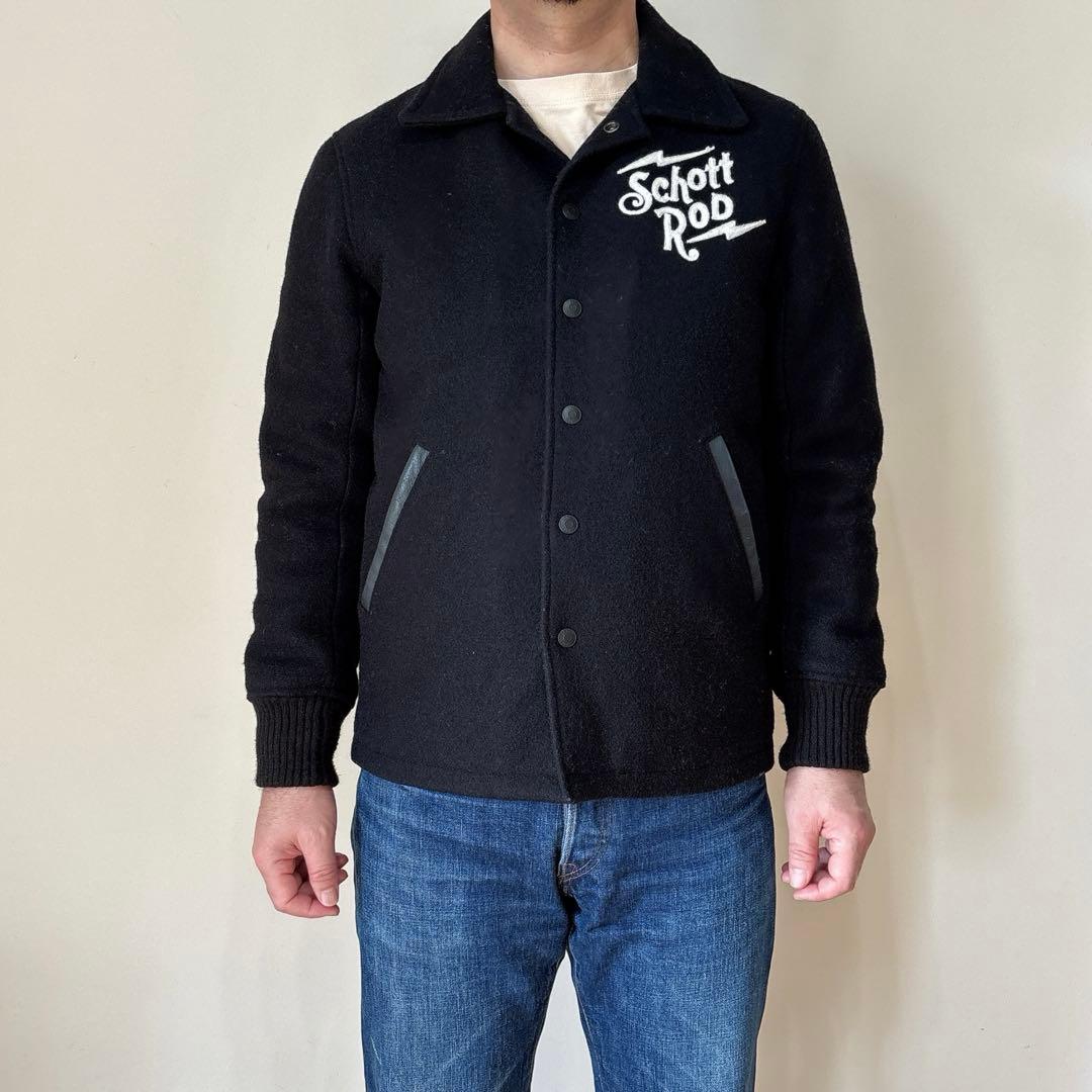 ショット Schott Rod 刺繍 メルトンスタジャン ネイビー S