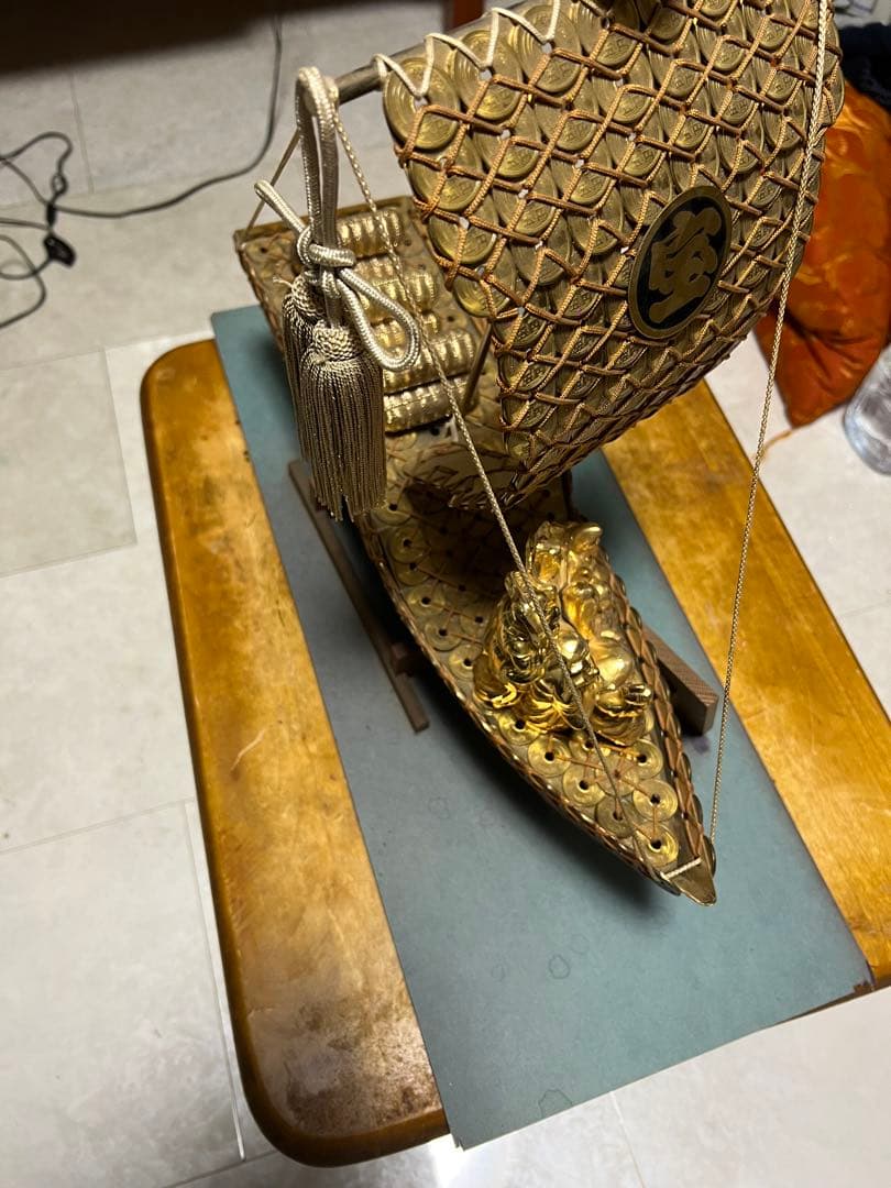 縁起物 5円玉 宝船 七福神 置物 (※ケース無し・本体美品)