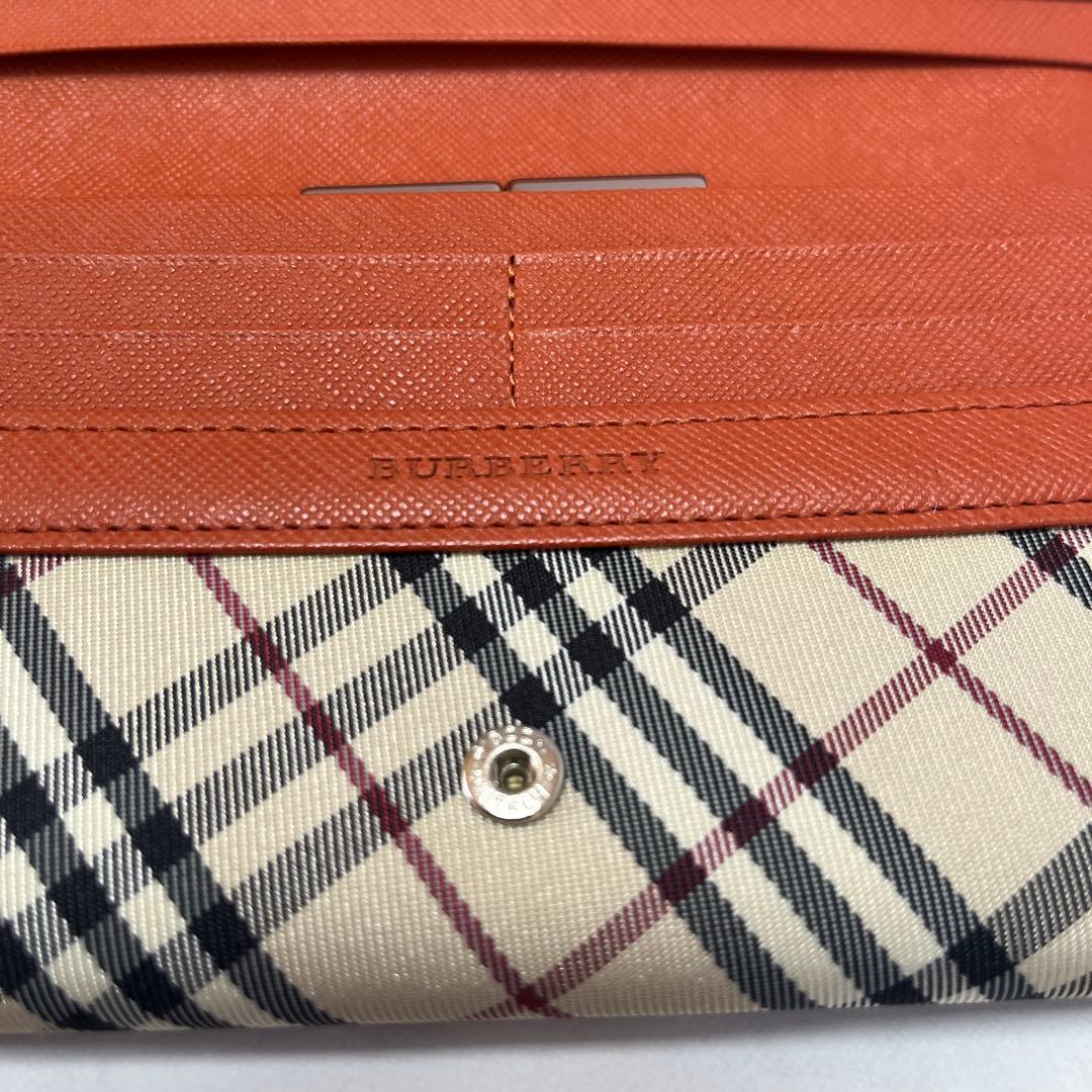 【希少色美品】バーバリー　二つ折り　がま口　チェック柄 長財布　オレンジ