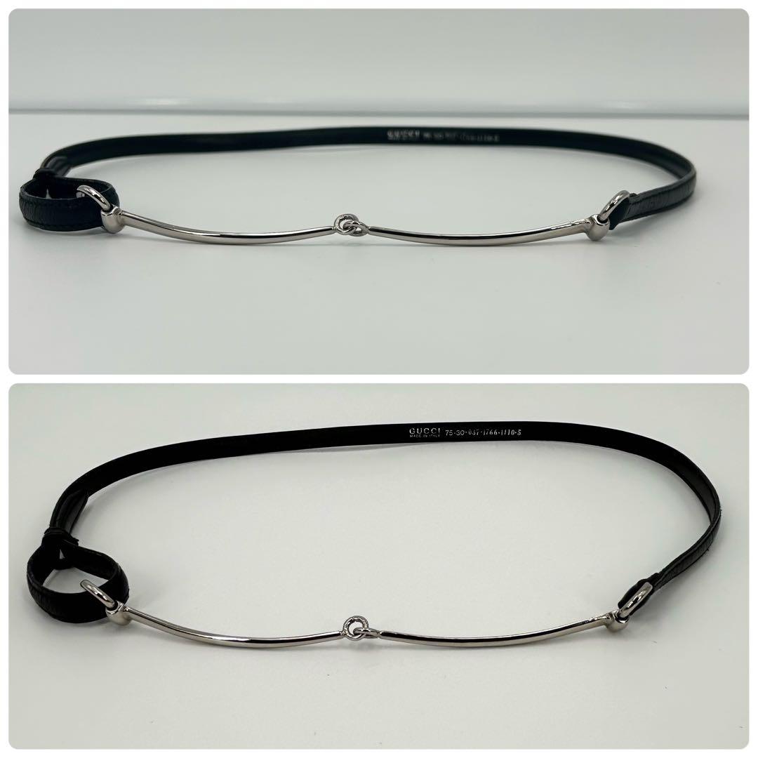 希少/美品✨グッチ ホースビット 細ベルト シルバー ブラック レザー