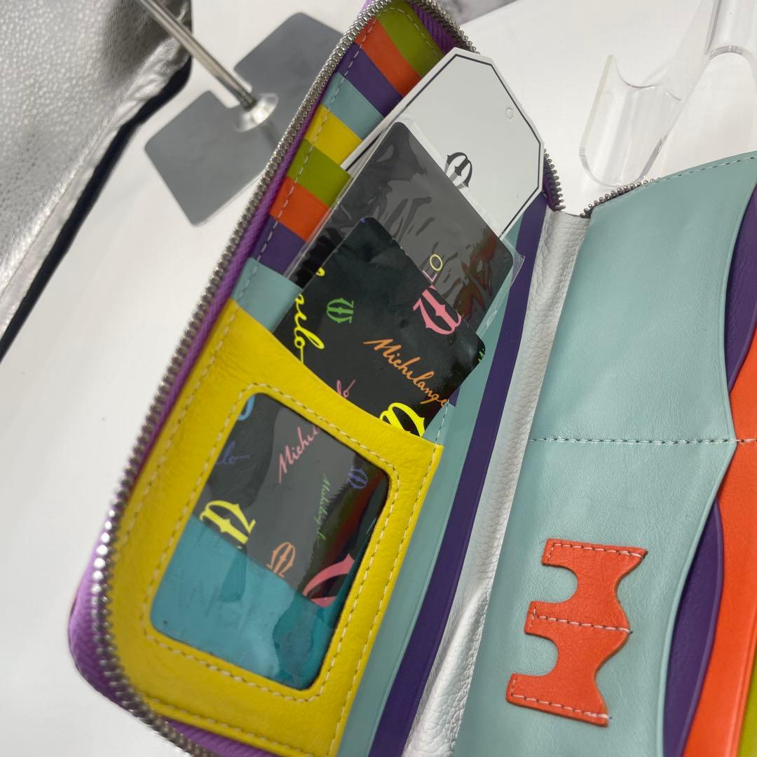 ミケランジェロ　クロコダイル型押し　ラウンドファスナー　長財布　ロングウォレット