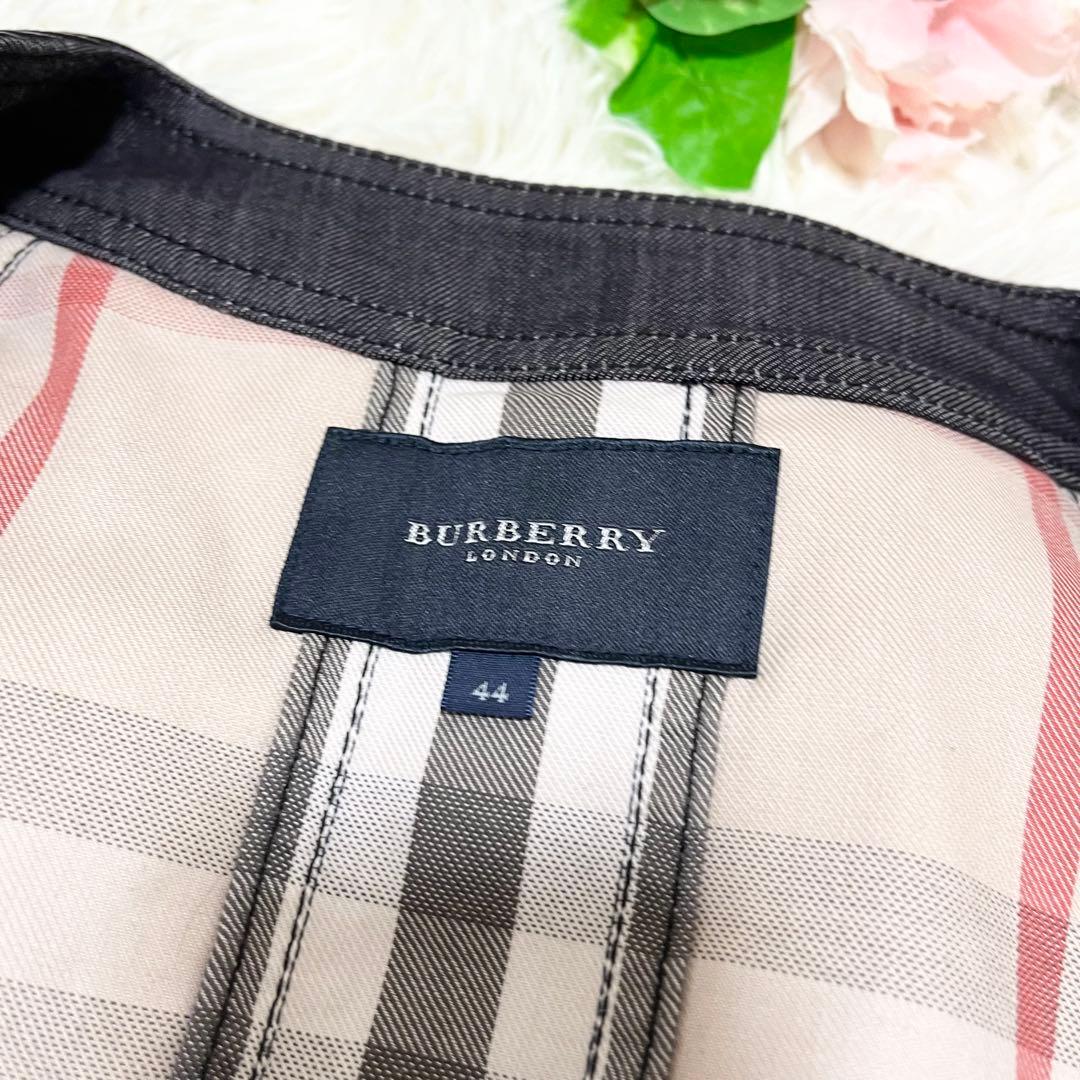美品　バーバリーロンドン　ノーカラー　デニムジャケット　ノバチェック　44