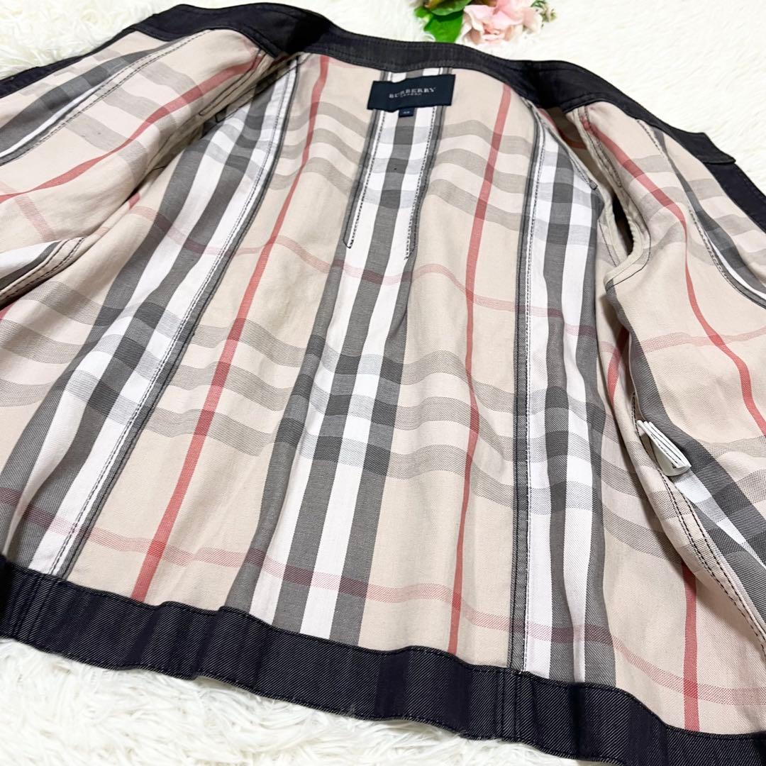 美品　バーバリーロンドン　ノーカラー　デニムジャケット　ノバチェック　44