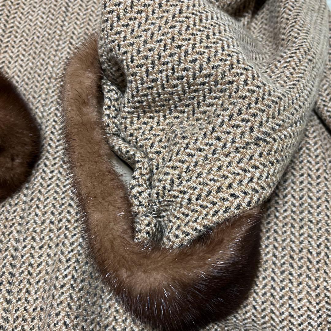 KAYEEゲラルディーニ【F】カシミヤファーコート　ツイードヘリンボーン