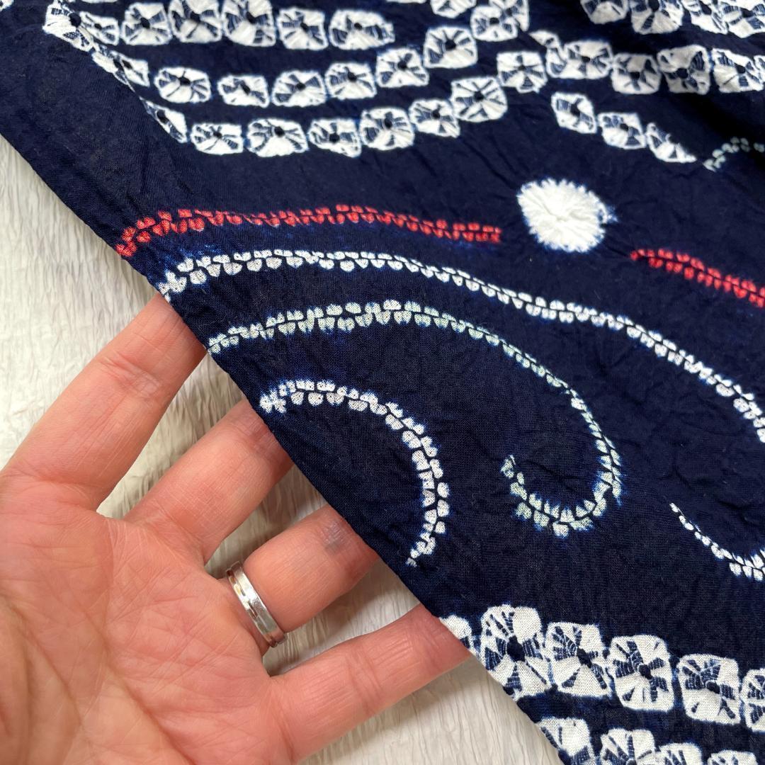 有松鳴海絞り 夏着物 浴衣 綿 斜め縞 濃紺 手縫い仕立て A-2314