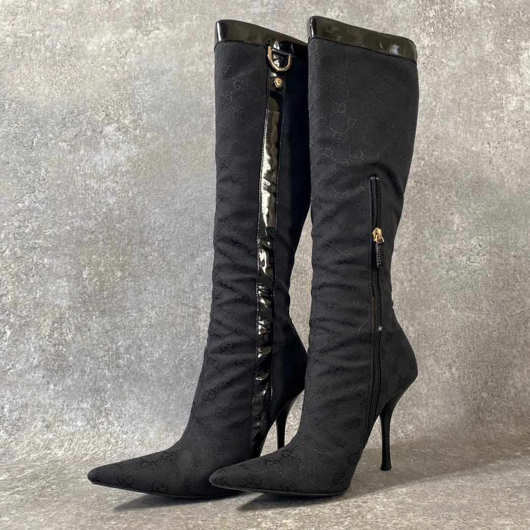 GUCCI グッチ　GGパターン モノグラム　ロングブーツ　ブラック 　22cm