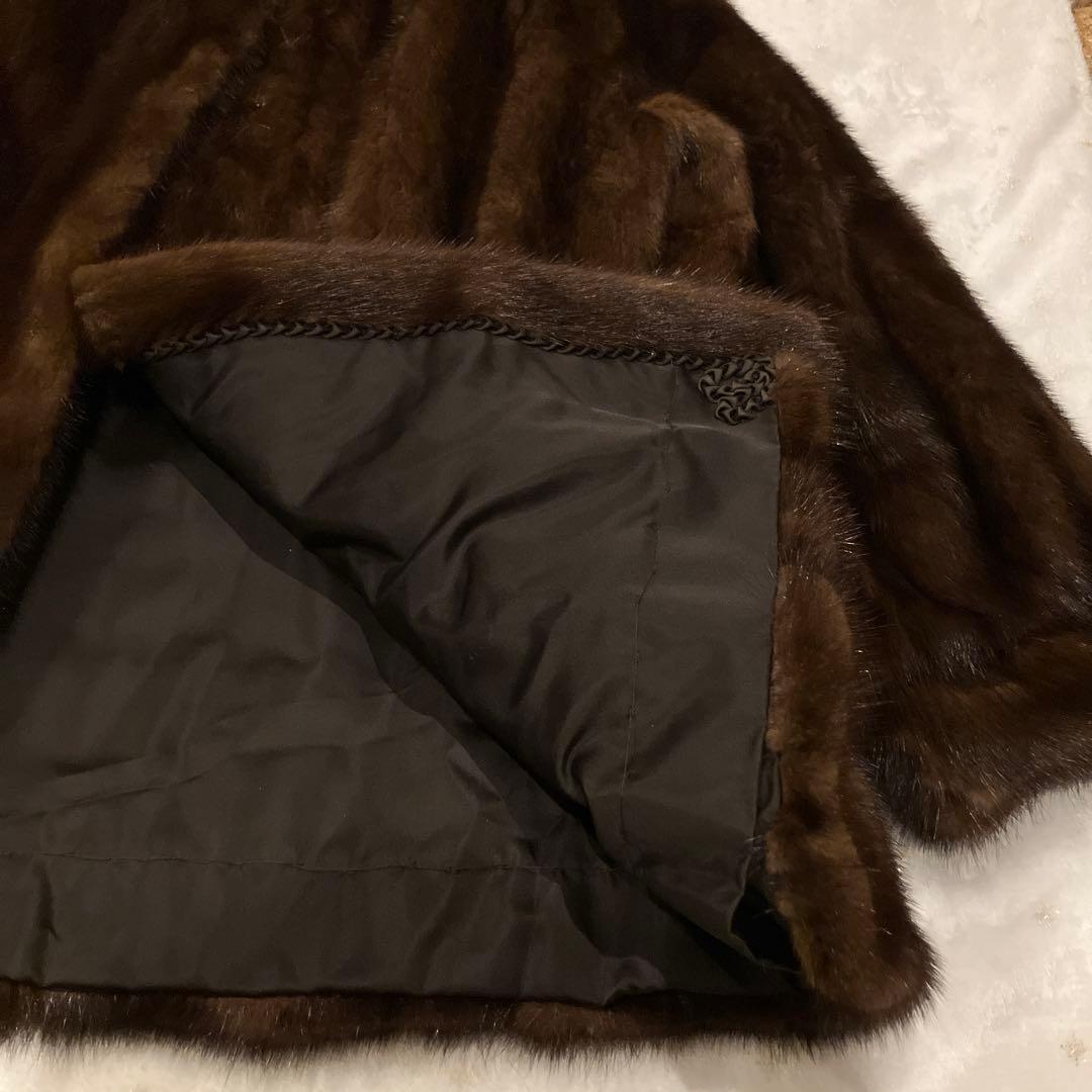 【美品】ミンクファーコート ライトブラウン系 ミドル丈 高級毛皮　艶やかL