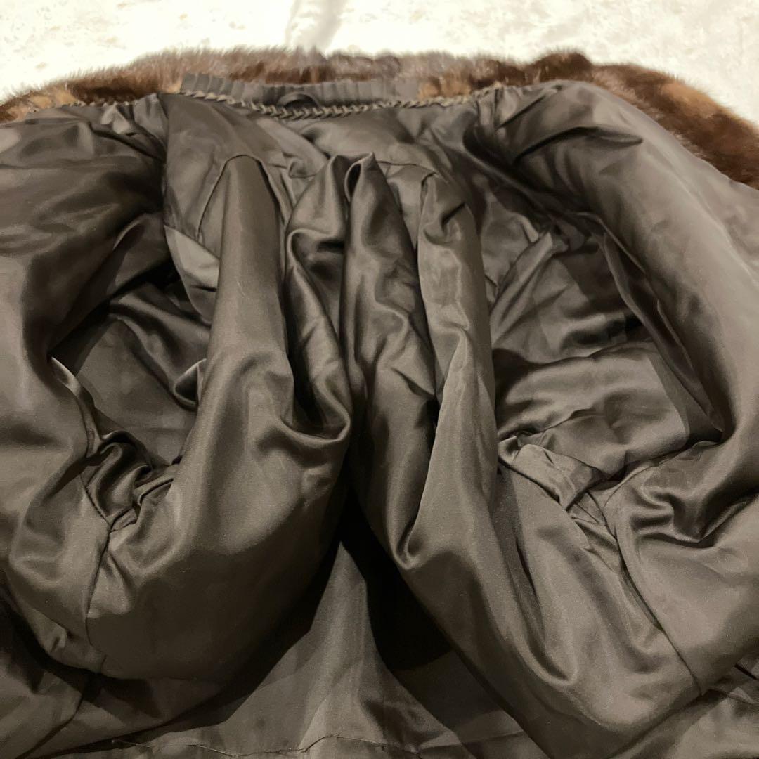 【美品】ミンクファーコート ライトブラウン系 ミドル丈 高級毛皮　艶やかL