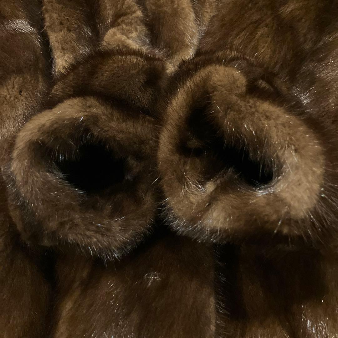 【美品】ミンクファーコート ライトブラウン系 ミドル丈 高級毛皮　艶やかL