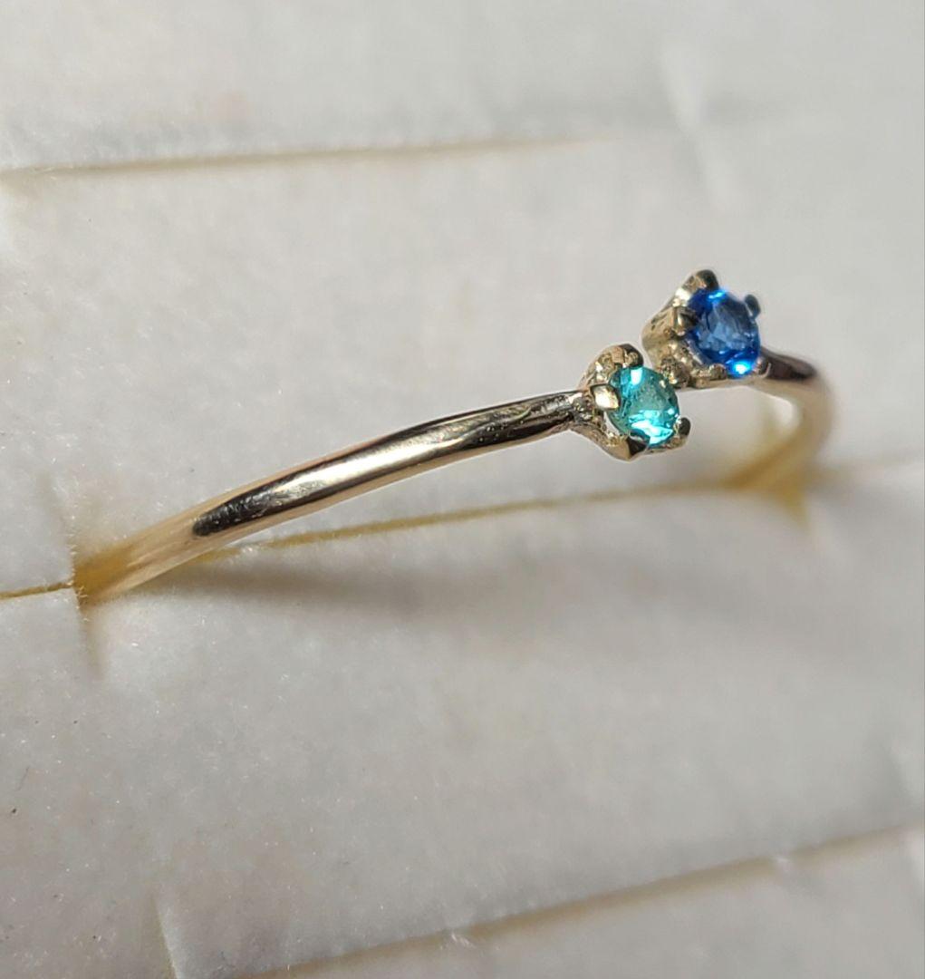 ネオン青バチバチのリングです★バターリャパライバトルマリン&アウイナイト18金★