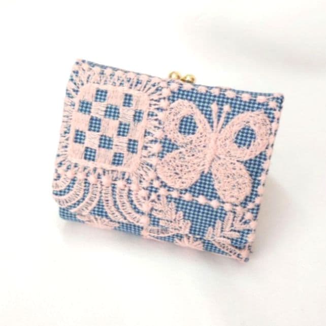 【現品販売】 foresttile ブルー がま口三つ折り財布 ミナペルホネン