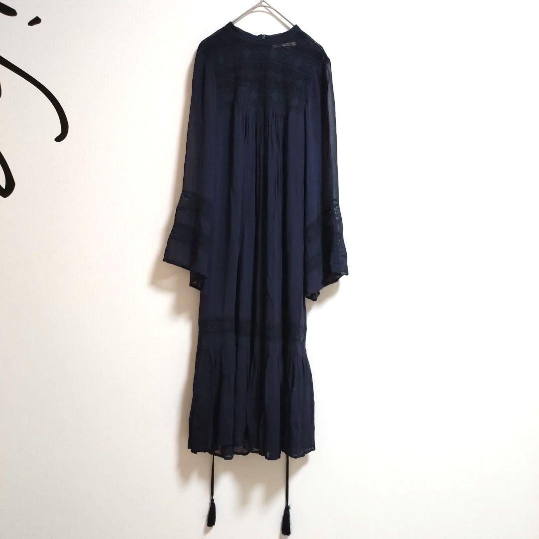 ヌキテパ 大人可愛い シアー レース ギャザー レーヨン ワンピース